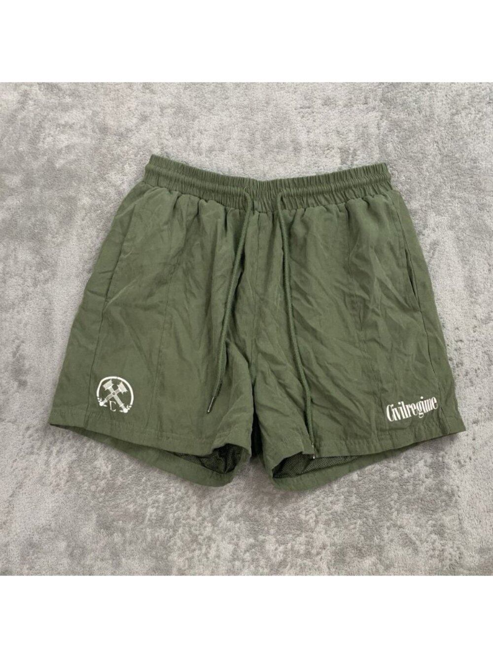 Civil Regime Shorts Mens Small Faux Suede Military Green Logo Athleisure Casual
